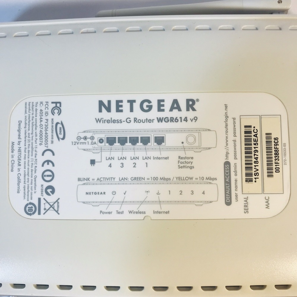 Netgear Wireless-G WiFi Wireless‎ Router WGR614 v9 54Mbps 4 LAN Ports 10/100Mbps - Picture 7 of 11